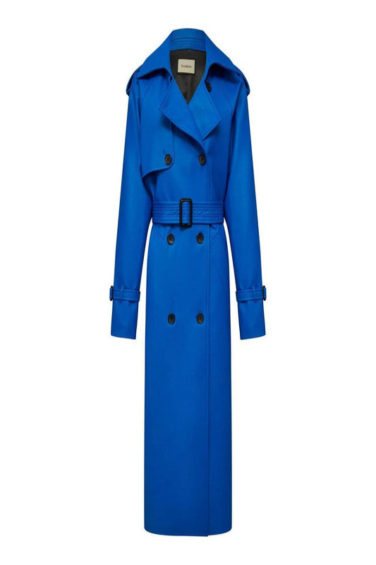 Eco-leather trench coat blue.